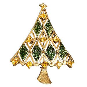 Vtg 1960s Hedison Hedy Enamel Rhinestone Christmas Tree Pin Brooch